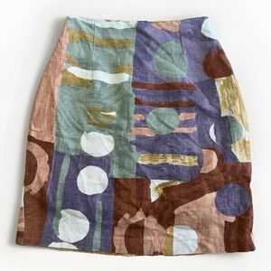 Vintage Marco's Abstract Art To Wear Linen Cotton Skirt USA Womens XS 3/4 90s
